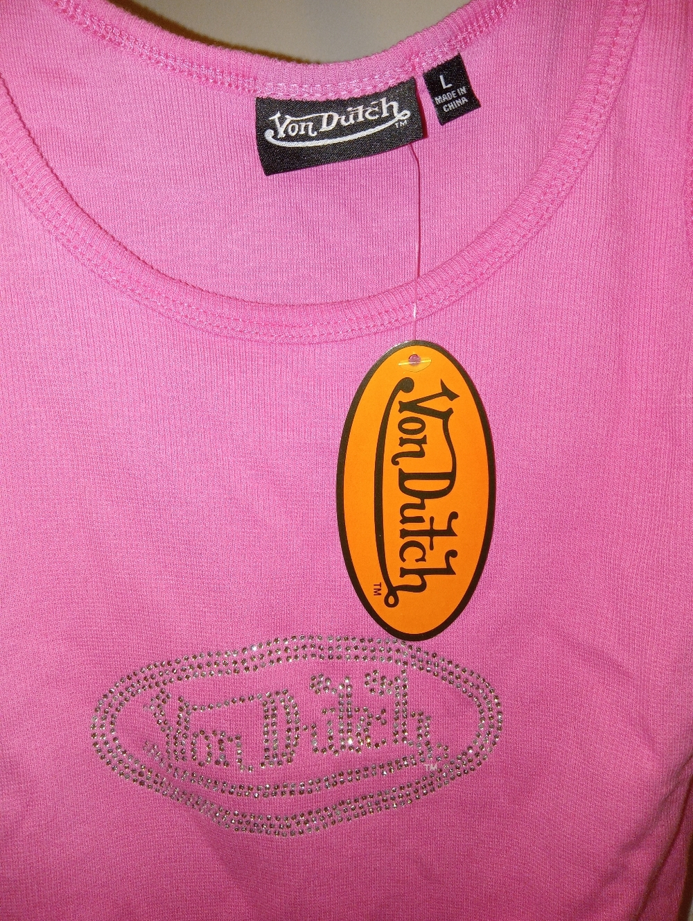 Von Dutch Pink Rhinestone Tank Top
